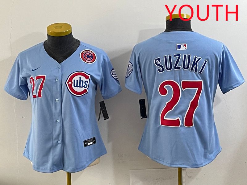 Youth 2025 Chicago Cubs #27 Suzuki Light Blue Game Nike MLB Jersey style 4->youth mlb jersey->Youth Jersey